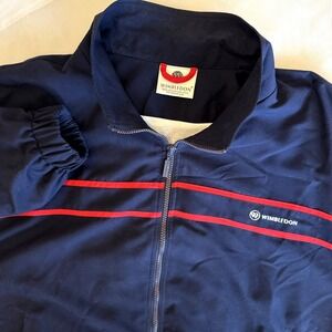 Vintage Wimbledon Tennis Jacket Men Windbreaker Blue Red Large XL Zip Up 80s 90s